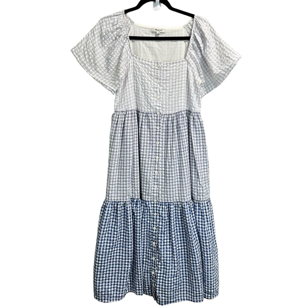 Madewell Patchwork Gingham Button-Front Tiered Mi… - image 5